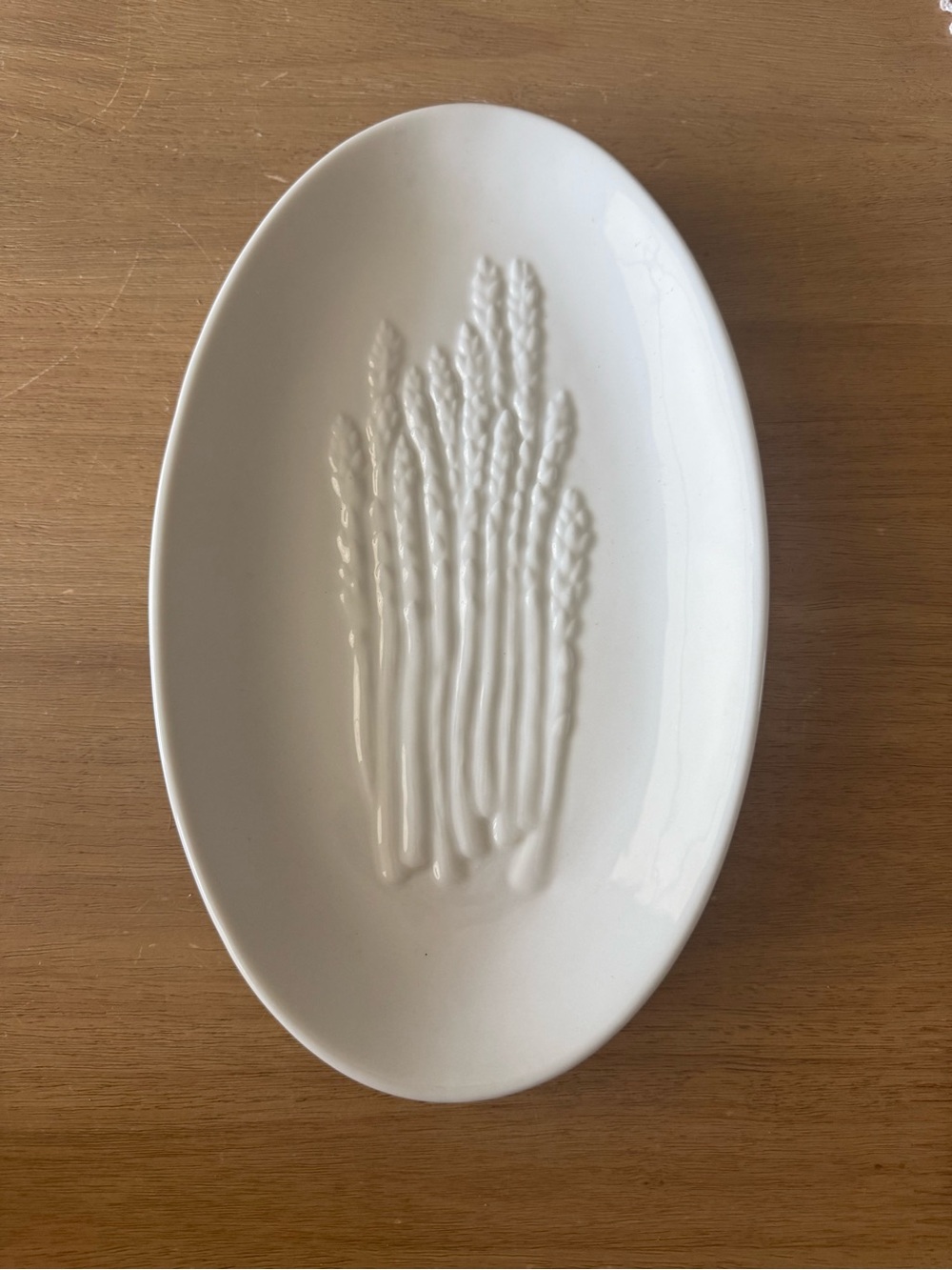 Vintage BIA Cordon Bleu Asparagus Serving Dish | White Ceramic Vegetable Platter